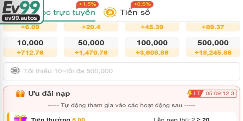 Một số lưu ý quan trọng khi nạp tiền EV99