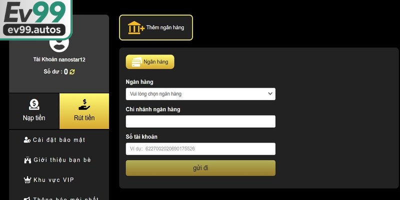 Rút tiền EV99 đặc biệt diễn ra một cách nhanh chóng và an toàn